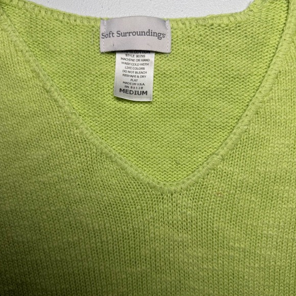 Soft Surroundings V-Neck Long Sleeve Sweater Top Women M Neon Green Lightweight - Picture 3 of 3